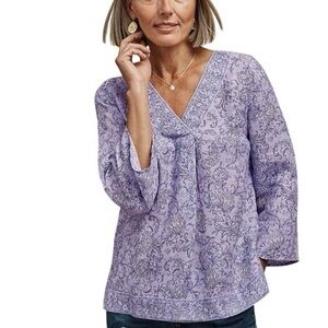 J. Jill Lavender Blue Floral Paisley Tunic Love Linen V-Neck Large NWT $100